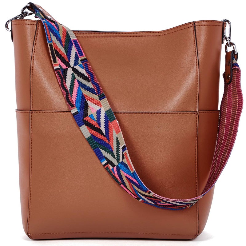 BROMEN Women Handbag Designer Vegan Leather Hobo Handbags Shoulder Bucket Cross body Purse Brown - Image 1